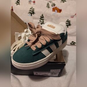 Adidas Kids' Green and White Sneakers